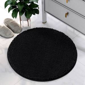 lot 6204 image: HOMEIDEAS Round Bathroom Rug, Luxury Chenille Shaggy Extra Soft and Absorbent Non Slip Machine Washable Bath Mat (Black, 2 Ft)
