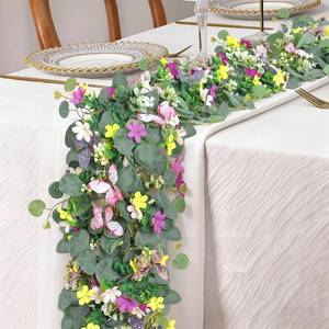 lot 6209 image: MEIVINES 2PCS Artificial Daisy Garland with 3D Butterfly 5.68FT Fake Wildflower Garland Spring Flowers Garlands Greenery Eucalyptus Floral Vines for Home Table Mantle Wedding Backdrop Decor