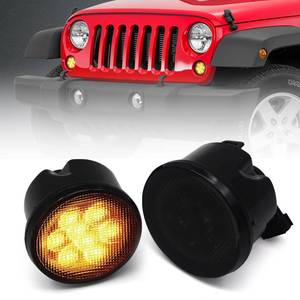 lot 6215 image: DKMGHT Turn Signal Lights Smoked Lens for Jeep Wrangler 2007-2018 JK JKU Amber LED Front Blinkers Grill Indicator Parking Lamp (Honycomb Style)