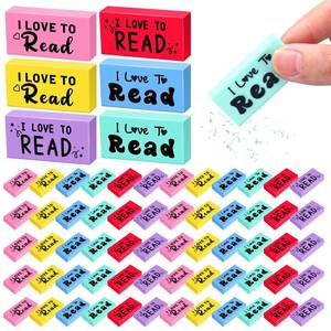 lot 6216 image: Dunzoom 300 Pcs Inspirational Erasers for Kids Back to School Gifts I Love to Read Small Colorful Pencil Erasers for Students Classroom Cute Motivational Gift for Drawing School Office Supplies