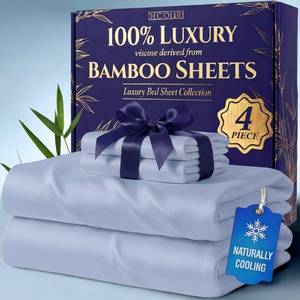 lot 6223 image: DECOLURE 100% Viscose Derived from Bamboo Sheets King Size - Luxury 4 Pc Naturally Cooling Sheets, Ultra Soft Bed Set - Deep 17 Pockets, Durable Double Stitching, Oeko Tex Standard (Light Blue)