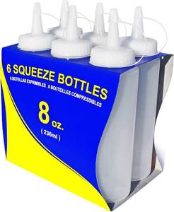lot 6225 image: New Star Foodservice 8 oz Clear Squeeze Bottle, Regular Mouth, Pack of 6 missing four out of six lids