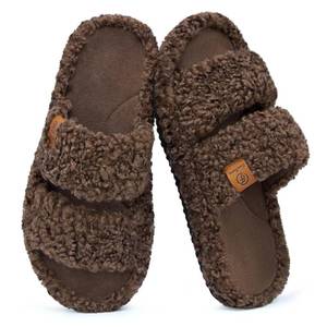 lot 6230 image: EverFoams Womens Fuzzy Open-toe Slippers Soft Comfy Memory Foam Indoor House Shoes Elegant Mocha, 7-8 US