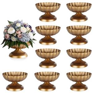 lot 9955 image: VIVIRENOIR 10 Pcs Compote Bowl Vases for Centerpieces Small Urn Vase, Retro Golden Small Pedestal VaSe Pot, Flower Arrangement for Wedding Anniversary Party Home Decor, Antique Brass