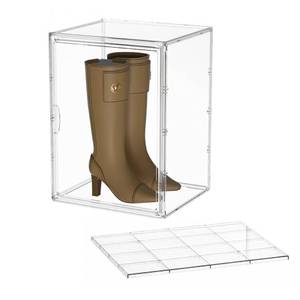 lot 9986 image: Attelite XXX-Large Clear Display Case Stackable Plastic Storage Bins with Lid, 2 Tiers Boot Shoe Box Organizers with an Adjustable Divider, Big Acrylic Display Storage Box with Magnetic Door