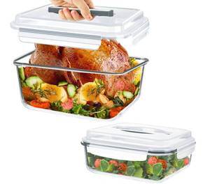 lot 9988 image: KOMUEE 2 Pack 220oz76.4oz Extra Large Glass Food Storage Containers Set with Airtight Lids, Big Glass Meal Prep Containers, Ideal for Storing Rotisserie Chicken, Lasagna,Salads, Leak-proof & BPA-Free