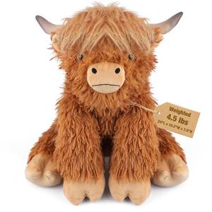 lot 9989 image: 22 & 4.5 lbs Highland Cow Weighted Stuffed Animal, Adjustable Sitting & Laying Plush Toy Pillows with Removable Ceramsite Bag for Companion, Cuddly & Soft Gifts for Adults, Kids, Boys and Girls