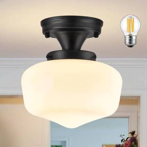 lot 9993 image: AyshwillDec Black Schoolhouse Light Fixture 8 Mid Century Light Fixture Schoolhouse Light Fixtures Ceiling Milk Glass Light Fixtures Semi Flush Mount Ceiling Light for Bathroom (Bulb Incl.)