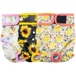 lot 10355 image: Leekalos Reusable Washable Dog Diapers Female (3 Pack) - Highly Absorbent Doggie Diapers - Size Adjustable Puppy Diapers for Dog Period Panties (Large, Sunflower)