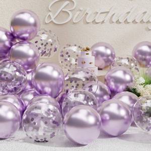 lot 10356 image: SUWEN Metallic Lavender Balloons and Confetti Balloons Set 47PCS Latex Helium Chrome Light Purple Balloon for Birthday Anniversary Party Decorations