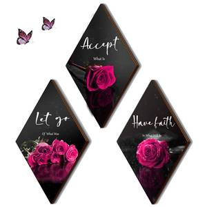 lot 10375 image: 3 Pcs Pink Wall Decor Pink Rose Bathroom Decor Farmhouse Bedroom decor Inspirational Wood Office Wall Art with Accept Let Go Have Faith Sign for Girl Women Living Room Bedroom(12x7 Inch)