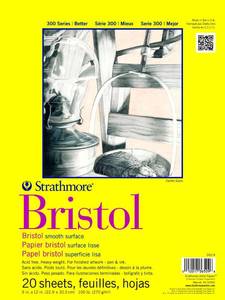 lot 10378 image: Strathmore 300 Series Bristol Paper Pad, Smooth, Tape Bound, 9x12 inches, 20 Sheets (100lb270g) - Artist Paper for Adults and Students - Markers, Pen and Ink