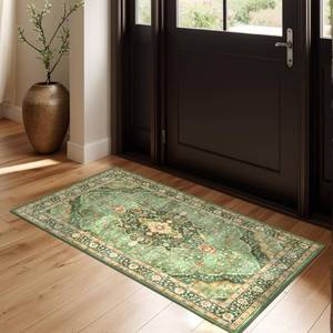 lot 10379 image: Green Runner Rug 2x4 Rugs Boho Small Washable Runner Rugs for Entryway Bathroom Kitchen, Small Rugs Soft Low Pile Non-Slip Rubber Backing Oriental Door Mat
