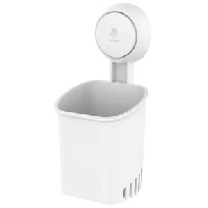 lot 10398 image: LEVERLOC Powerful Suction Cup Toothbrush Holder, Drill-Free Wall Shower Holder for Toothbrush, Toothpaste, Razor, Removable Suction Cup in Shower, Self-draining Kitchen Tableware Organizer, White