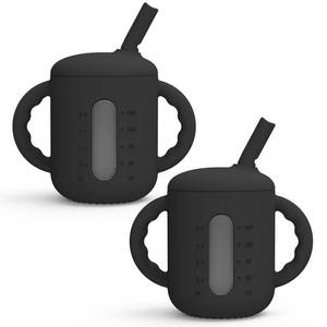 lot 10402 image: Seposeve 2 Pack Silicone Sippy Cups, Leak-Proof Baby Straw Cup for 6-12 Months, Spill Proof Toddler Cup with Straw 1-3 Years, with Capacity Marking, Non-slip Handle, Flow Control, 6 oz, 2 Black