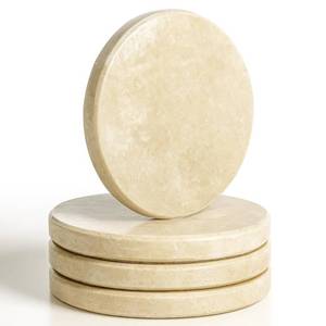 lot 10404 image: BOHUIZ Beige Natural Travertine Marble Coasters Set of 4, Round 4 Inch Diameter Drink Marble Coasters for Housewarming Gifts, Anniversaries, Office Decorations Protect Tables from Stains & Scratches