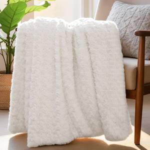 lot 10408 image: VFROO Double-Sided Faux Fur Throw Blanket, Fuzzy Soft Plush Thick Warm Fluffy Shaggy Fuzzy Blanket for Couch, Sofa, Bedroom, Luxury Blanket Valentines Day Gifts for Her, White, 50x60