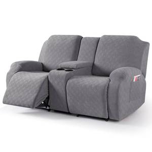 lot 11705 image: VANSOFY Recliner Loveseat Cover with Middle Console Stretch Reclining Sofa Slipcover for 2 Seat Jacquard Reclining Couch Sofa Covers Furniture Protector with Elastic Straps Bottom (Light Gray)