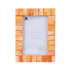 lot 11711 image: Handicrafts Home 4x6 Orange Picture Frame �� Handmade Photo Frame for Fall & Christmas Decor, Farmhouse Wall Decor, Boho Shelf Decor, Bone Inlay Frame for Living Room, Bedroom, Desk & Family Photos