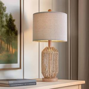 lot 11717 image: OYEARS 21 Boho Table Lamp for Living Room, Bedside Lamp for Nightstands, Rattan Lamp for Bedroom, Farmhouse Table Lamp for Room Decor, End Table, Retro, Brown, 1 Pack