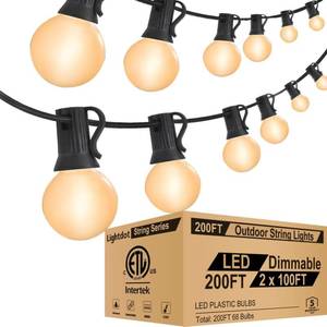 lot 11725 image: Lightdot 200FT Outdoor String Lights, LED Bistro String Lights with Shatterproof G40 Vintage Bulbs, 2200K Dimmable, Outside Hanging Light Waterproof for Porch,Garden, Backyard, Balcony- ETL Listed