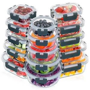 lot 11733 image: VERONES 30 Pieces Glass Meal Prep Containers Set, Stackable Glass Food Storage Containers with Lids-Airtight Lunch Containers��for Microwave, Oven, Freezer & Dishwasher,Grey (Missing 3 )