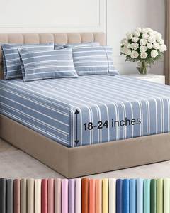 lot 12089 image: Extra Deep Queen Sheet Set - 6 Piece Breathable and Cooling Sheets - Hotel Luxury Bedding for Women, Men, Kids & Teens - Easy Secure Fit - Soft and Wrinkle Free with Extra Deep Pockets - Blue Stripes