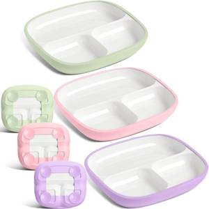 lot 12093 image: Domensi 3 Set Kids Porcelain Plates with Upgrade Anti-Slip Silicone Sleeves 8.3 Inch Toddler Divided Porcelain Plate Suction Dishes for Baby Eating Microwave Dishwasher Safe (Vivid Color)