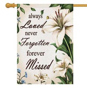 lot 12100 image: Louise Maelys Memorial Day Garden Flag Always Loved Never Forgotten Forever Missed Floral 28x40 Inch Double Sided Large Burlap Yard Outdoor Outside House Decor Sign
