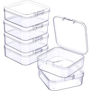 lot 12108 image: Jetec 6 Pieces Mini Plastic Clear Beads Storage Containers Box for Collecting Small Items, Beads, Jewelry, Business Cards, Game Pieces, Crafts (2.1 x 2.1 x 0.8 Inch)