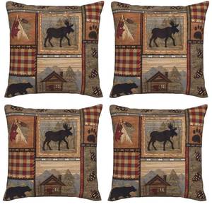 lot 12114 image: DATANSEN Set of 4 Square 18x18 inch Retro Brown Throw Pillow Covers Rustic Lodge Bear Moose Decorative Throw Pillowcase for Home Sofa Thick Cotton Linen Cushion Cases (45x45 cm) Paw Prints Cabin