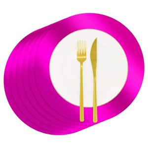 lot 12116 image: 50 PCS Hot Pink Paper Placemats Round Place Mat Disposable Shiny Mirrored Tablemats Party Placemats for Birthday Hawaiian Aloha Cowgirl Bridal Bachelorette Wedding Party Dinner Table Decor