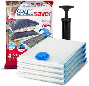 lot 12121 image: Spacesaver 4 Pack Jumbo Vacuum Storage Bags for Blankets & Clothes �� Jumbo Vacuum Sealed Compression Bags with Hand Pump �� Space Saver Storage Bags for Bedding, Moving, Travel & Organization