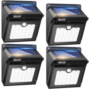 lot 12135 image: BAXIA TECHNOLOGY Solar Outdoor Lights Wireless Security Motion Sensor Solar Lights Outdoor Waterproof for Front Door,Backyard,Steps,Garage,Garden (400LM,4 Packs) (Missing 2)