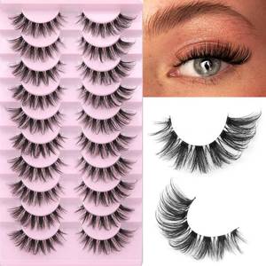 lot 12141 image: False Eyelashes Clear Band Natural Lashes Wispy Cat Eye 15mm Russian D-Curl Lashes Extension Strip Eyelashes Pack by Kiromiro