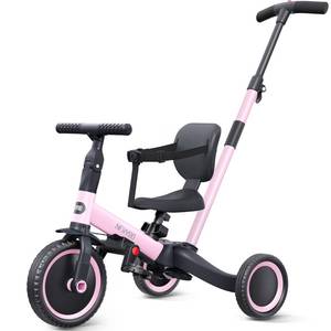 lot 13146 image: newyoo Toddler Tricycle,Toddler Bike,Birthday Gifts and Toys for 1-3 Year Old Boys and Girls, Trike with Push Handle, Backrest and Safety Belt, Balance Bike, TR007, Pink