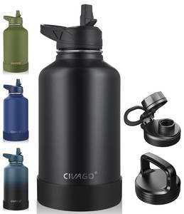 lot 13152 image: CIVAGO 64 oz Insulated Water Bottle With Straw, Half Gallon Stainless Steel Sports Water Flask Jug with 3 Lids (Straw, Spout and Handle Lid), Large Metal Thermal Cup Mug, Midnight Black