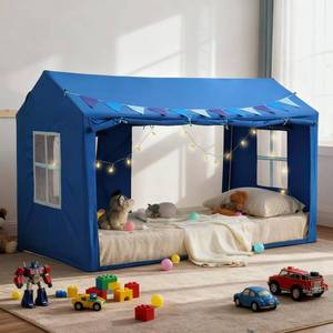lot 13156 image: Twin Bed Tent for Kids, Princess Bed Canopy Playhouse with Star Lights, Breathable Private Space Fort Tents, Castle Reading Nook Play Tent for Girls Boys, Blue