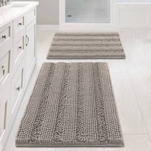 lot 13157 image: Non Slip Thick Shaggy Chenille Bathroom Rug Mat Set Extra Soft and Absorbent Striped Floor Rugs, 2 Piece, Machine-Washable