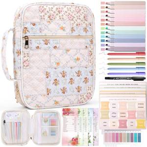 lot 14099 image: XKDOUS Bible Cover Case for Women Large Bible Bag wHandle, Tabs, Pens, Study Supplies Organizer Journaling Kit Quilted Book Carrying Case Christian Gifts for Mom, Lady, Friends