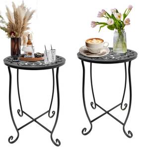 lot 15314 image: Fashion&cool Outdoor Side Tables for Small Space, 2 Pack Patio Side Table, Weather Resistant Metal Small Round Outdoor Side Table for Patio Yard Porch Balcony Garden Bedside, Plant Stand