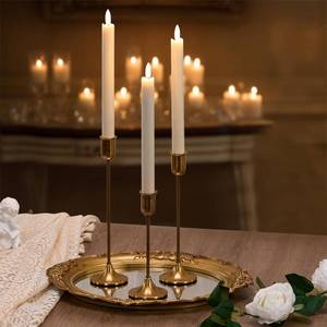 lot 16356 image: Candlestick Holders, Gold Metal Taper Candle Holders Set of 3, Handmade Heavy Base Brass Vintage Modern Decorative Table Centerpiece for Candlelight Dinner, Fireplace Mantel Wedding Housewarming D�cor