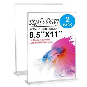 lot 16364 image: xydstay 8.5 x 11 Acrylic Sign Holder 2 Pack, Vertical T Shape Clear Plastic Menu Holder, Unbreakable Table Sign Holder for Restaurant, Office, School, Store and Home Use