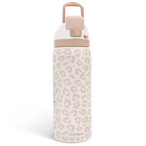lot 16372 image: Leopard Print Insulated Stainless Steel Water Bottle with Straw for Sports and Travel, 32oz, Gifts for Women Girls Friends Teens Birthday Christmas (Beige)