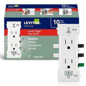 lot 16374 image: Leviton Decora Edge Duplex Outlet - Tamper-Resistant Receptacle - 5 Piece  White