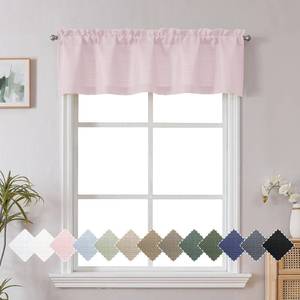 lot 16386 image: Chyhomenyc Blush Pink Valance for Windows, Light Filtering Faux Linen Textured Small Window Kitchen Curtain, Rod Pocket Short Valance for Bathroom Laundry Basement, 60Wx14L inch, 1 Piece