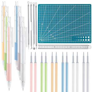 lot 16390 image: Lanties 24 Pcs Art Cutting Tools Kit, 6 Carving Craft Paper Pen Cutting Tool with 12 Refills 4 Weeding Art Tool Double Sided Cutting Mat for DIY Project Art Hobby