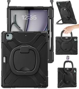 lot 16396 image: BRAECN for iPad Air 13 Inch Case M4 2026M3 2025M2 2024, Rugged iPad Pro 12.9 Inch 6th5th4th3rd Gen Cover with Kickstand, Swivel Handle Grip, Shoulder Strap, Apple Pencil Charging Holder, Black