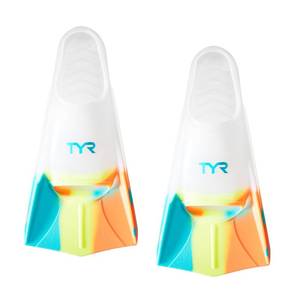 lot 16399 image: TYR Stryker Silicone Swim Fin for Racing and Training, Small, OrangeTealYellowClear (Single Flipper)
