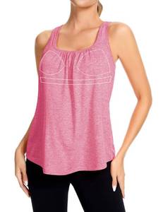lot 16406 image: SLIMBELLE Mesh Racer Back Tank Tops Womens Gym Yoga Athletic Workout Tops Round Neck Sleeveless Loose Fit Cami with Built in Bra Rose Red L
